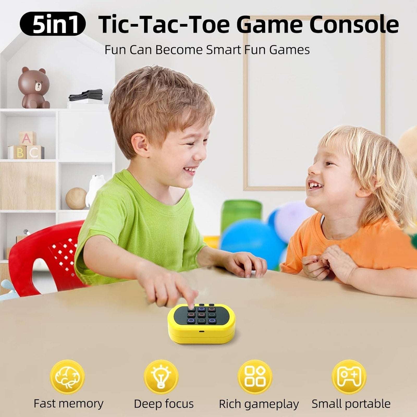 Electronic Tic-Tac-Toe 5-in-1 Games Rechargeable Handheld Console Ages 6-12