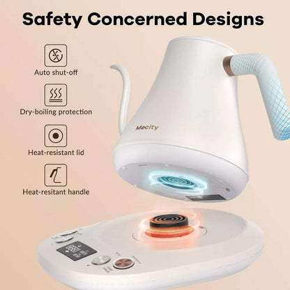MECITY Electric Stainless Gooseneck Kettle 1200W, Precision Temp Control, White