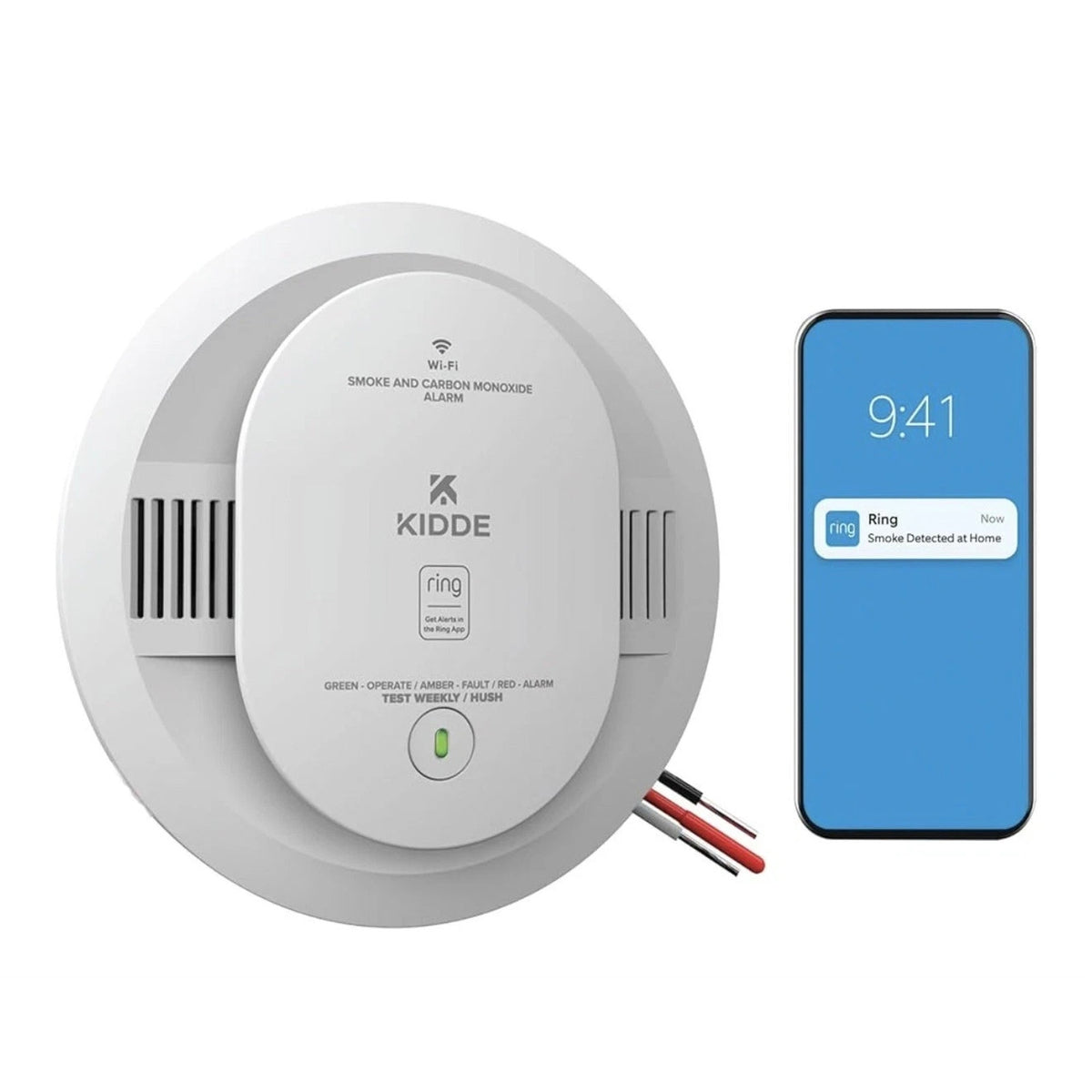 Kidde Ring Enabled Smart Smoke + Carbon Monoxide Alarm Detector Wired RGCUAR-RW