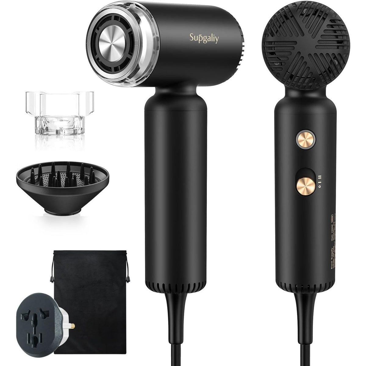 Supgaliy H5 1500W High Speed Dual Voltage Mini Hair Dryer 2 Speeds 4 Temperature