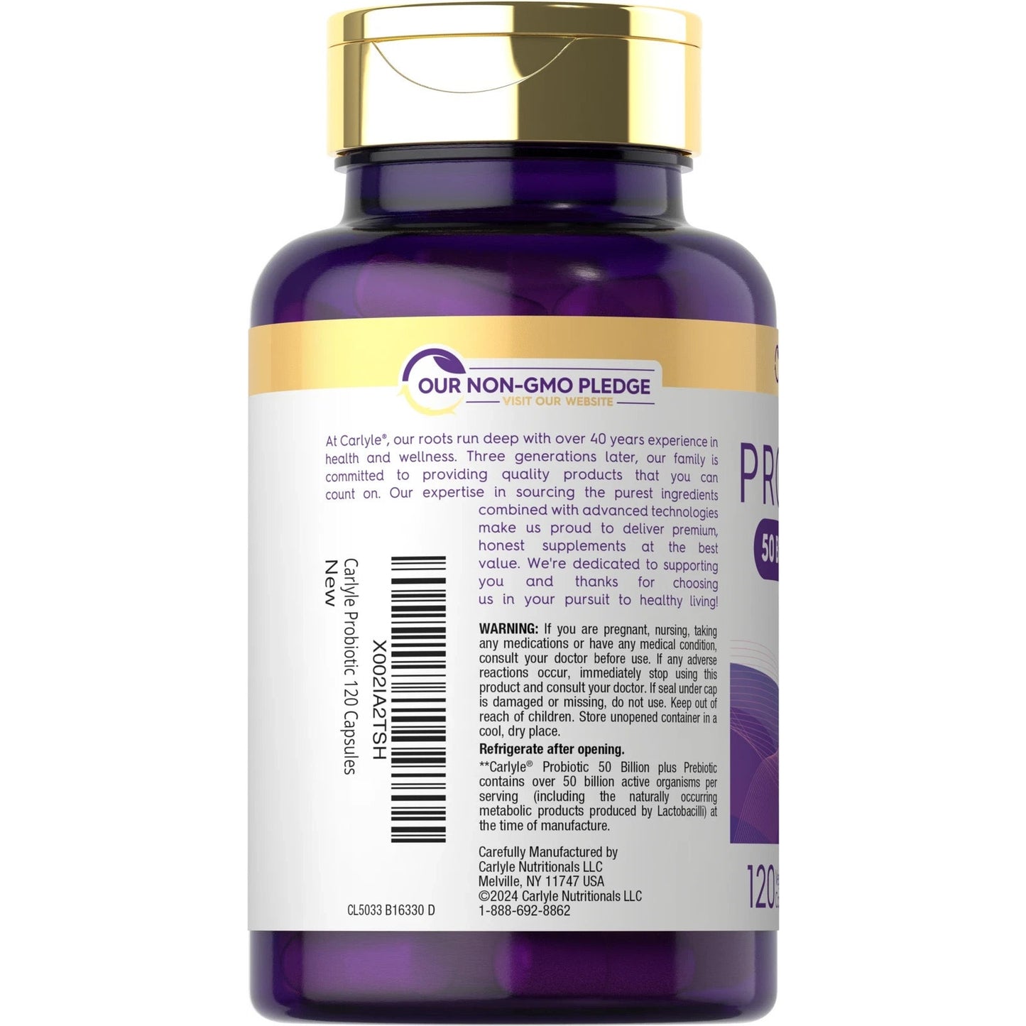 Probiotics 50 Billion CFUs 120 Capsules with Prebiotics by Carlyle EXP 02/2028