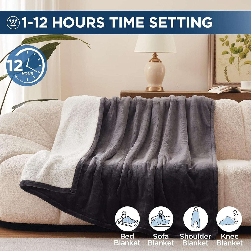 Westinghouse Electric Heating Blanket Silky Flannel & Sherpa Twin Size Charcoal