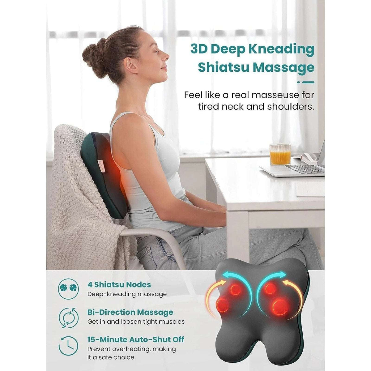 Bob and Brad Shiatsu Neck Back Massager with Heated Deep Kneading Massage Pillow