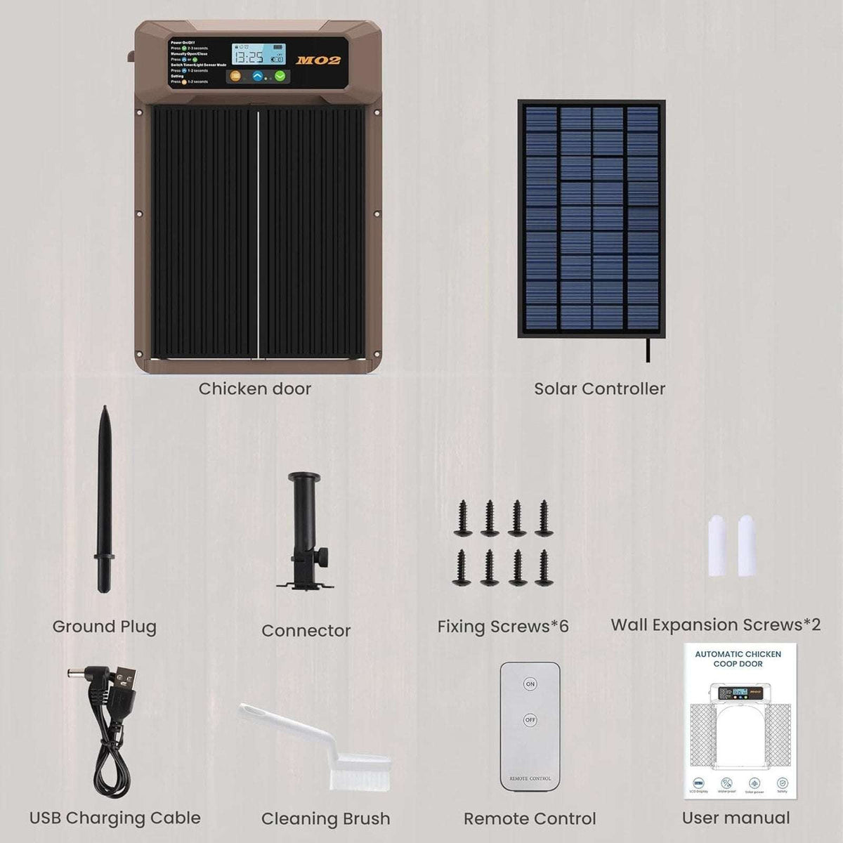 Automatic Solar Powered Electric Chicken Coop Double Door Remote, Light Sensors+