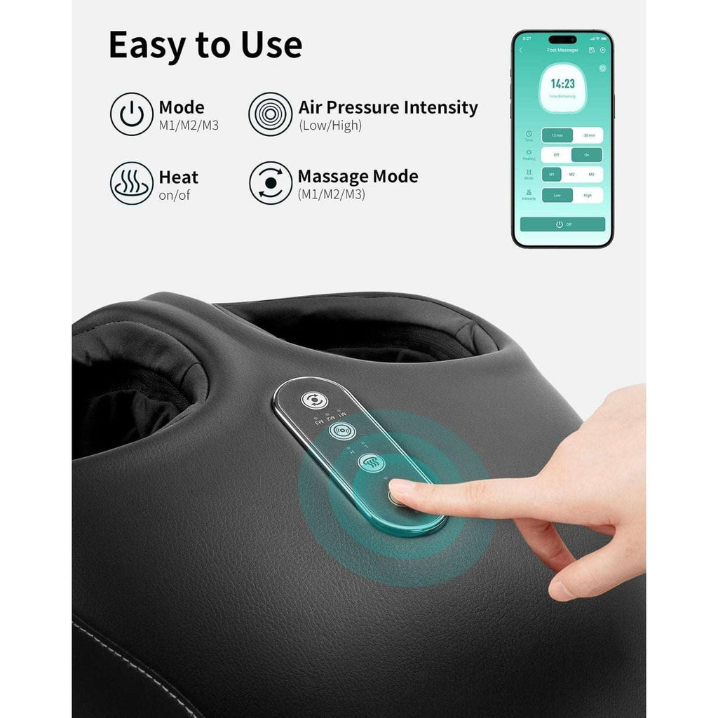 Shiatsu Foot Massager w/ Heat, Deep Kneading & Air Compression - 3 Modes, Memory