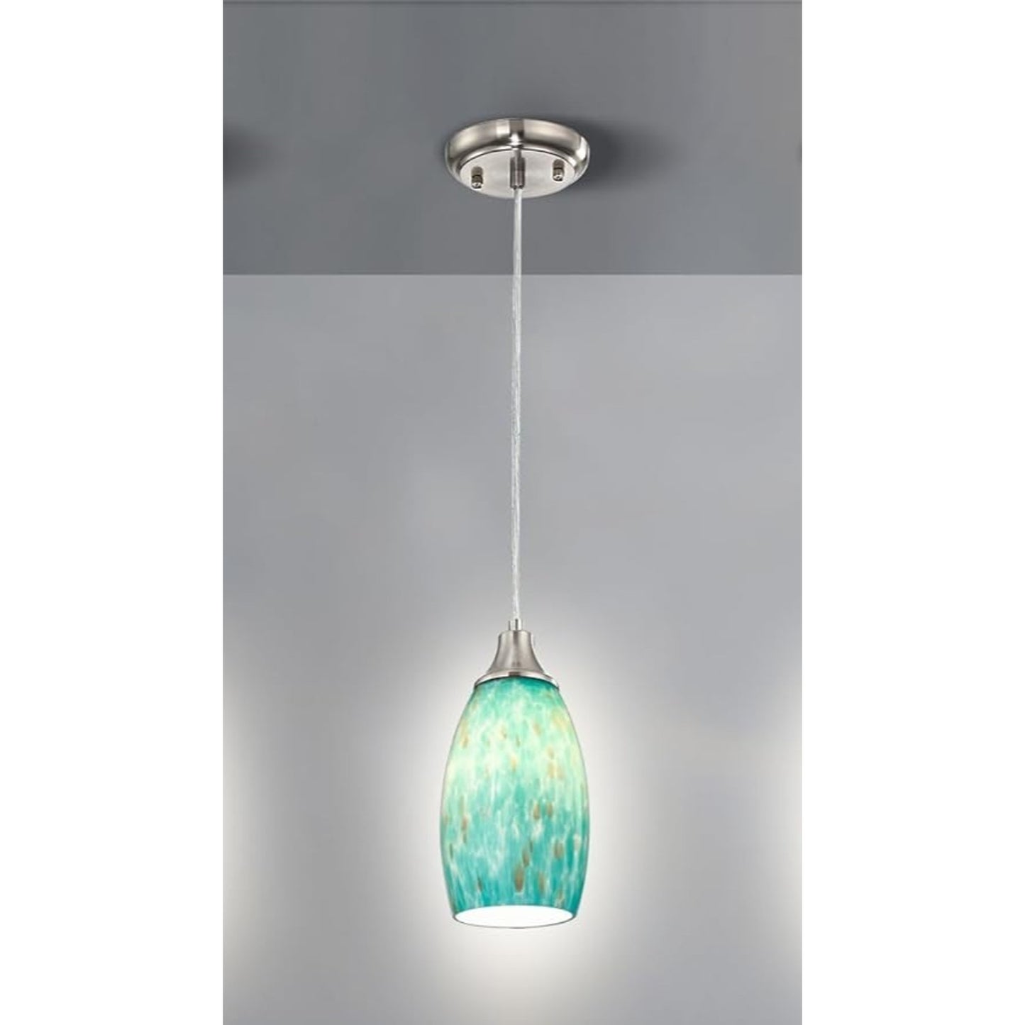Karyfine Mini Art Blown Glass Pendant Light Fixture Blue w/ Gold - Adjustable
