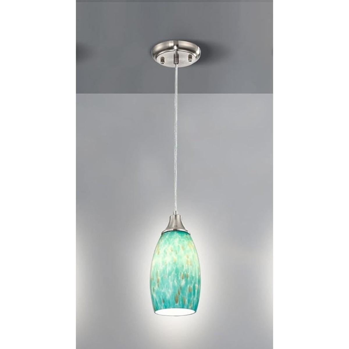 Karyfine Mini Art Blown Glass Pendant Light Fixture Blue w/ Gold - Adjustable