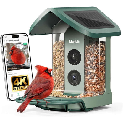 Kiwibit Beako Solar Smart Bird Feeder w Camera, 4K UHD Video, 2-Way Audio, AI ID