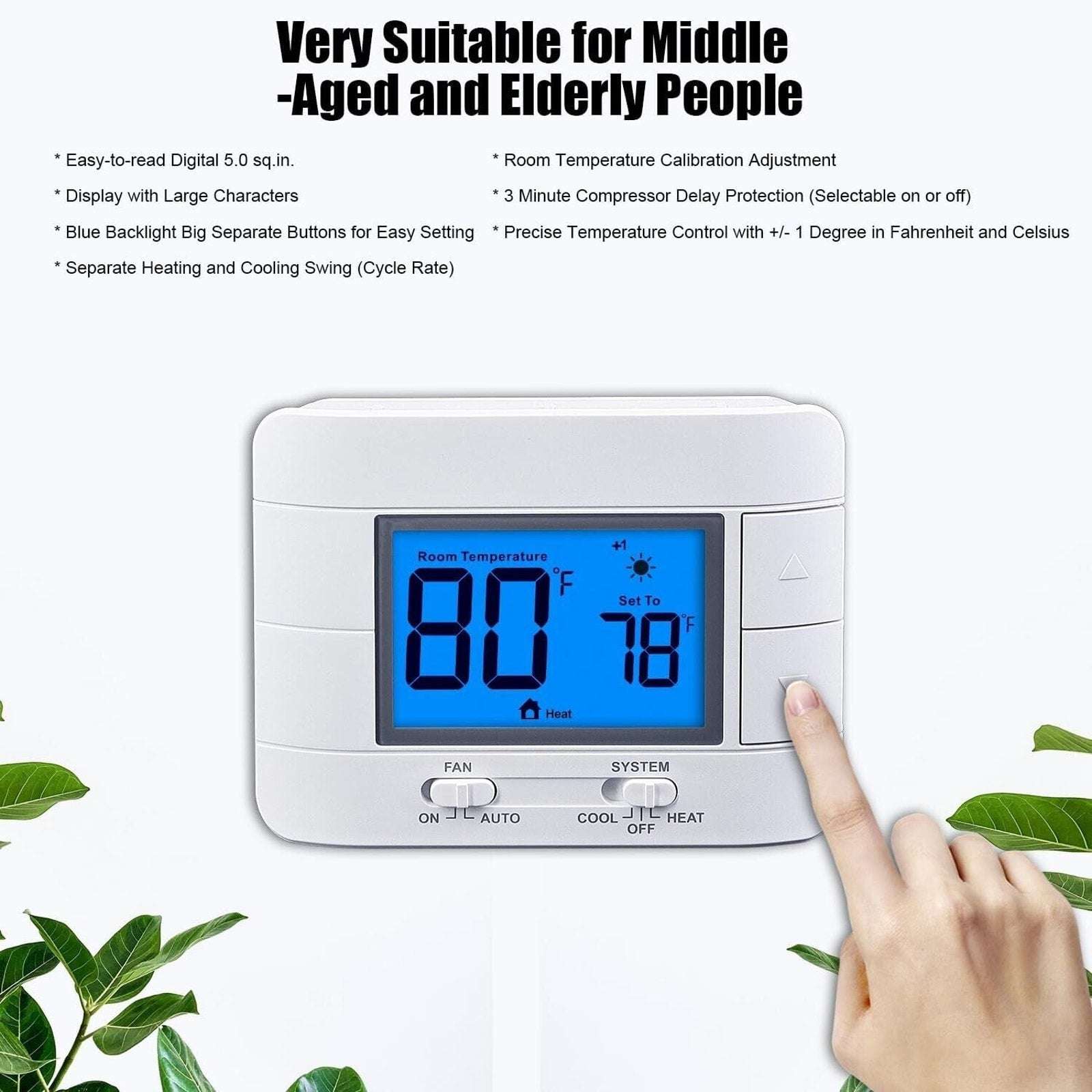 Mroinge Digital LCD Non Programmable Thermostat for Home - 2 Heat / 2 Cool M711