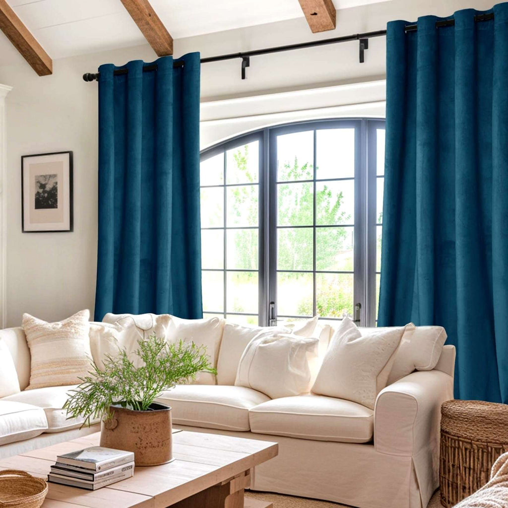 Blue Velvet Curtains 52" W x 84" L 2 Panels, Grommets, Blackout Room Darkening