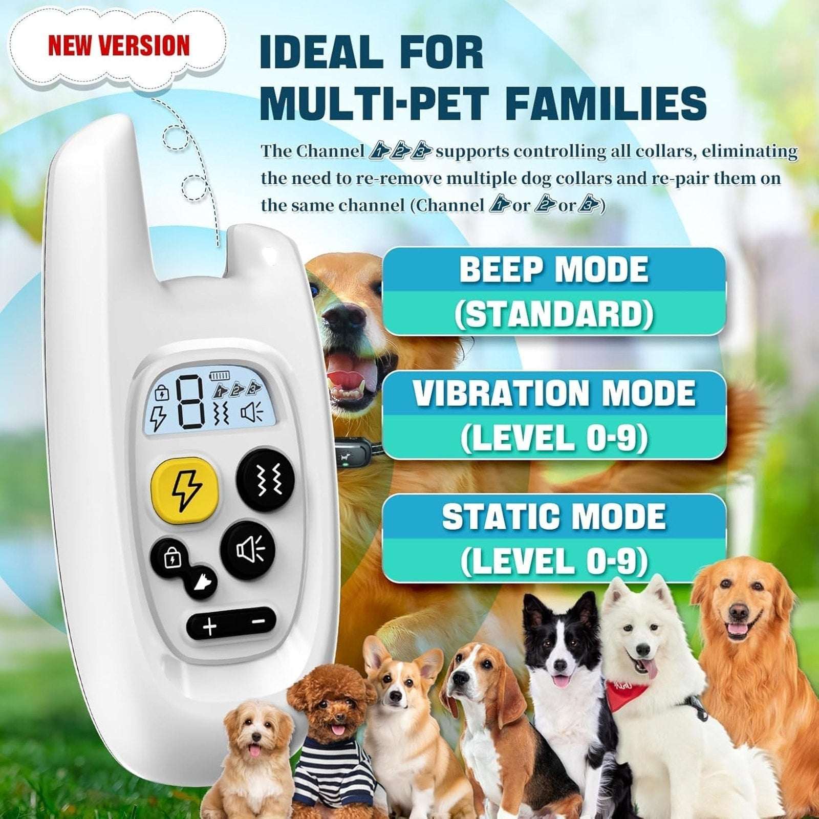 Upgraded Dog Training Collar with Remote - Beep, Vibration & Shock S, M & L Dogs