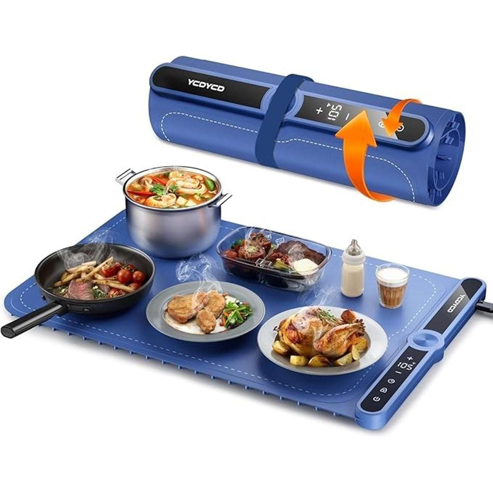 Electric Silicone Food Warming Mat Adjustable Temp & Timer, Rollable, Auto-Off