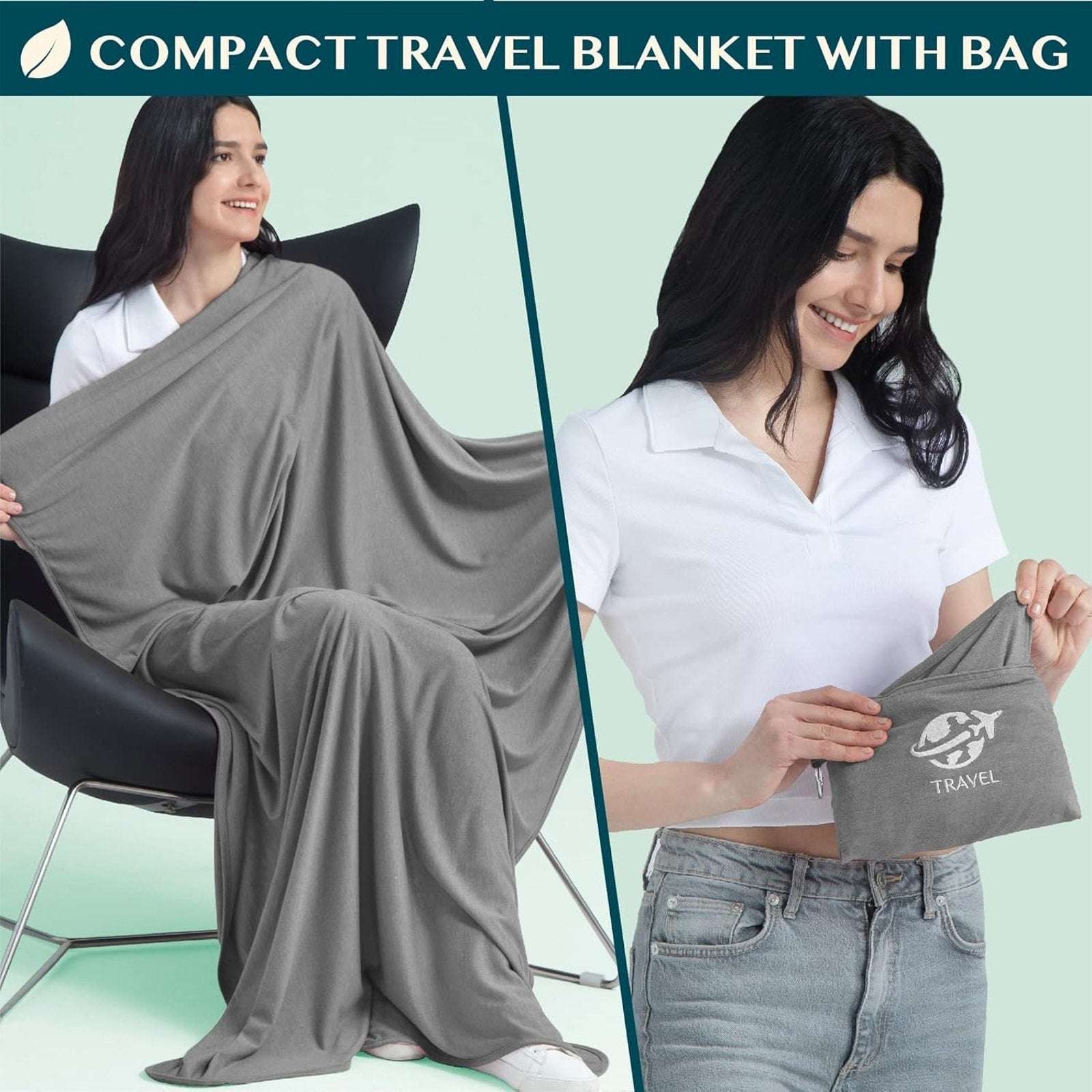 PAVILIA Compact Travel Blanket Pillow Set Airplane Roadtrip Car Flight Plane+