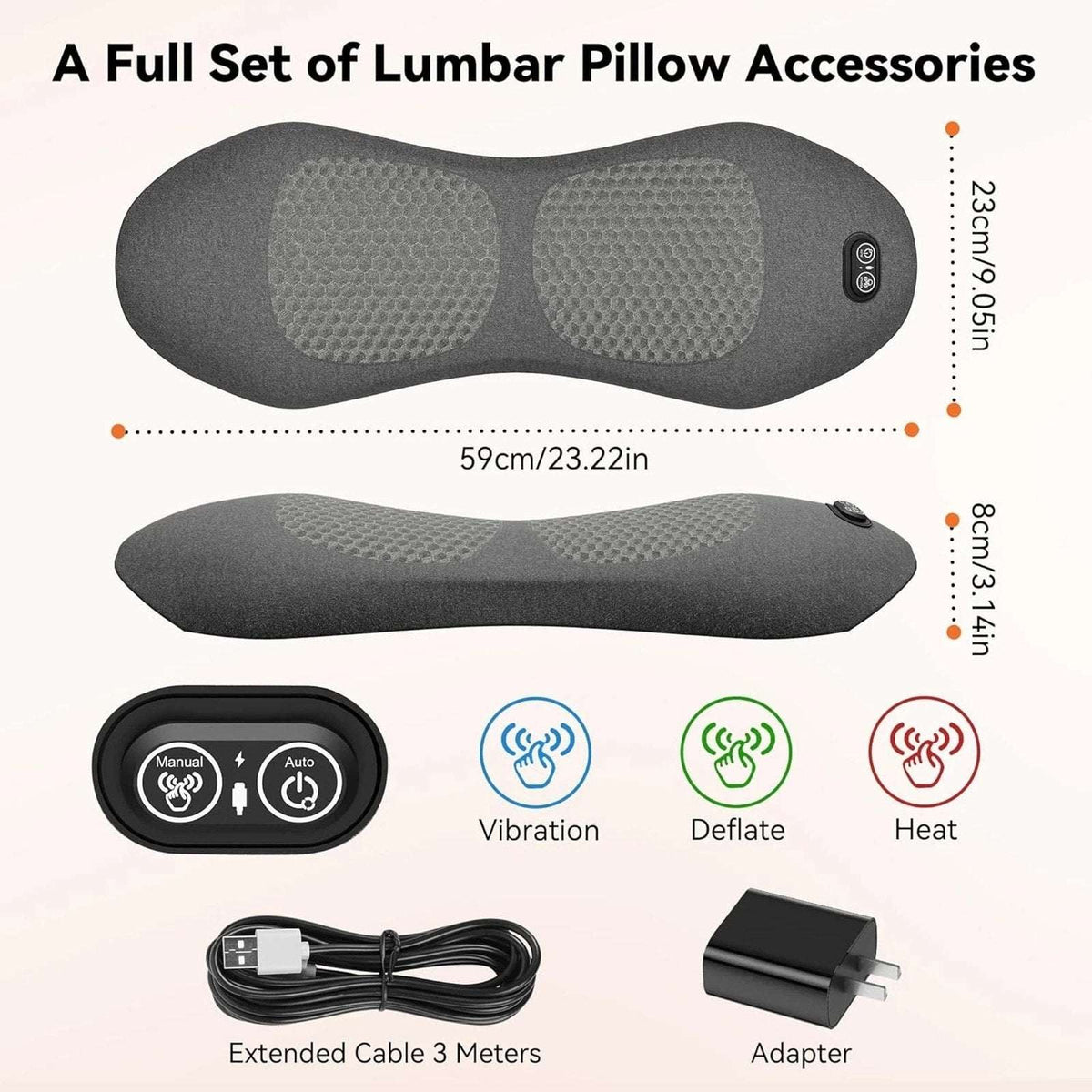 Smooth Triple Fusion 3in1 Back Massager Lumbar Pillow with Heat & Vibration NEW