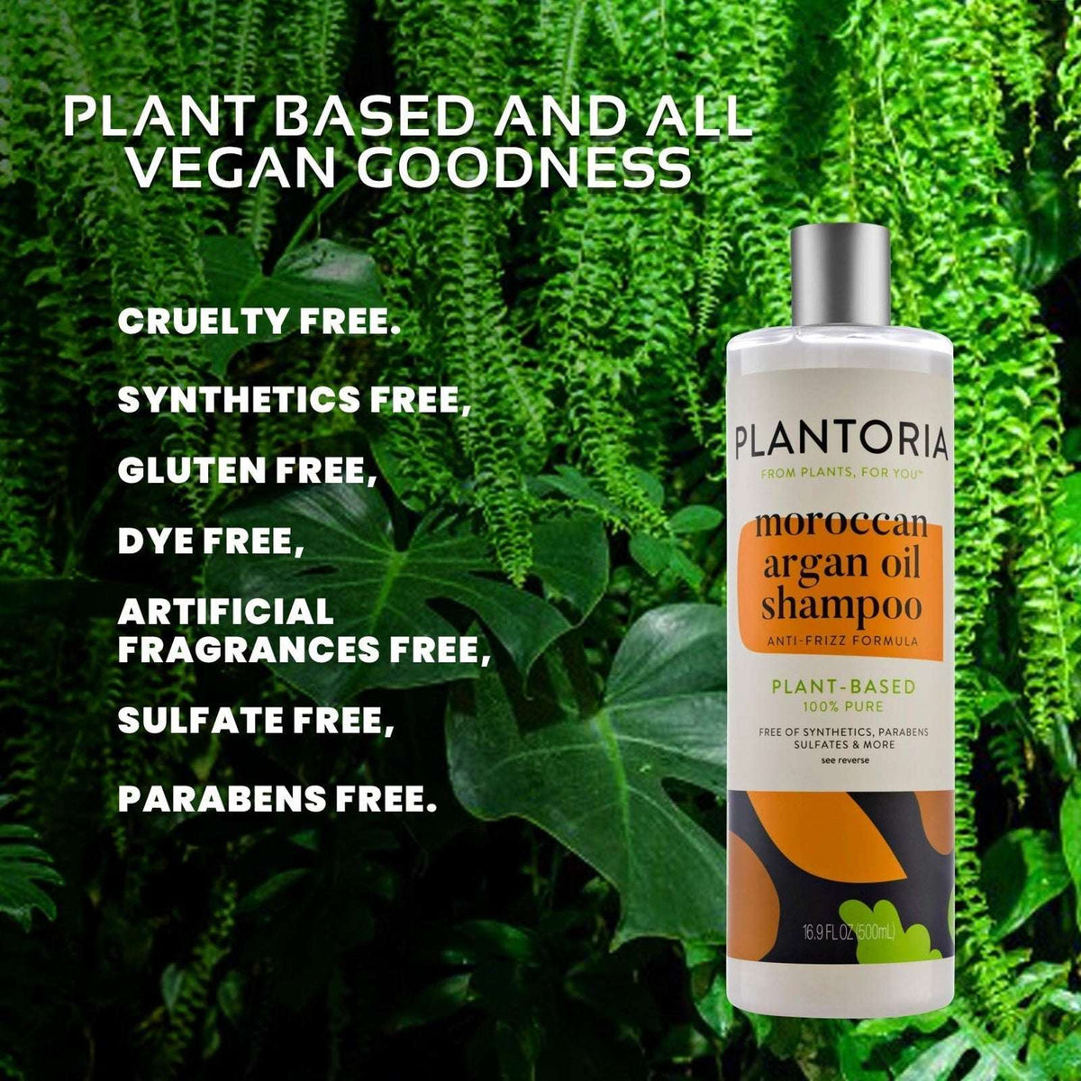 2 x Plantoria Moroccan Argan Oil Shampoo w/ Coconut & Jojoba Dandruff Anti-Frizz