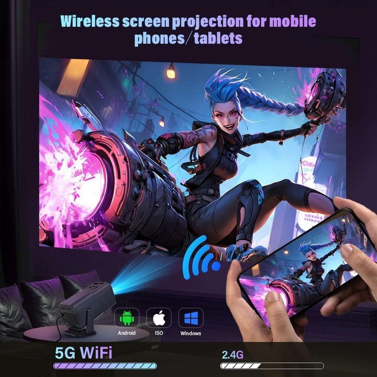 AMX500 Portable Mini Projector WiFi & Bluetooth Android 11 1080P 4K Support