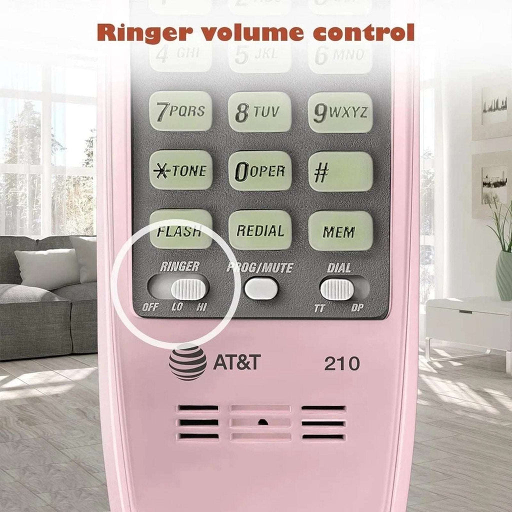 AT&T TRIMLINE 210 Retro Corded Home Phone, No AC Power Required, Pink