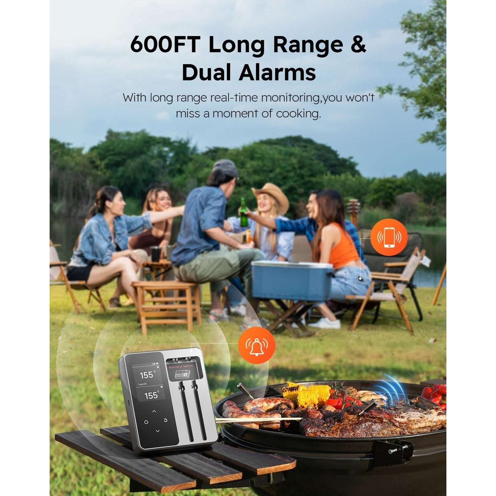 Smart Wireless BT Meat Thermometer 2 Probes 6 Sensors Instant Read App Control
