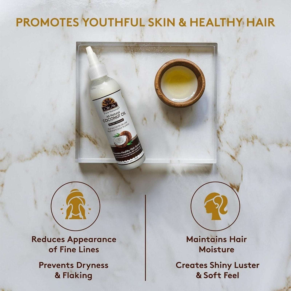 OKAY Pure Naturals 100% Coconut Oil For Hair & Skin w/ Tip Cap Bottle 2-Pack