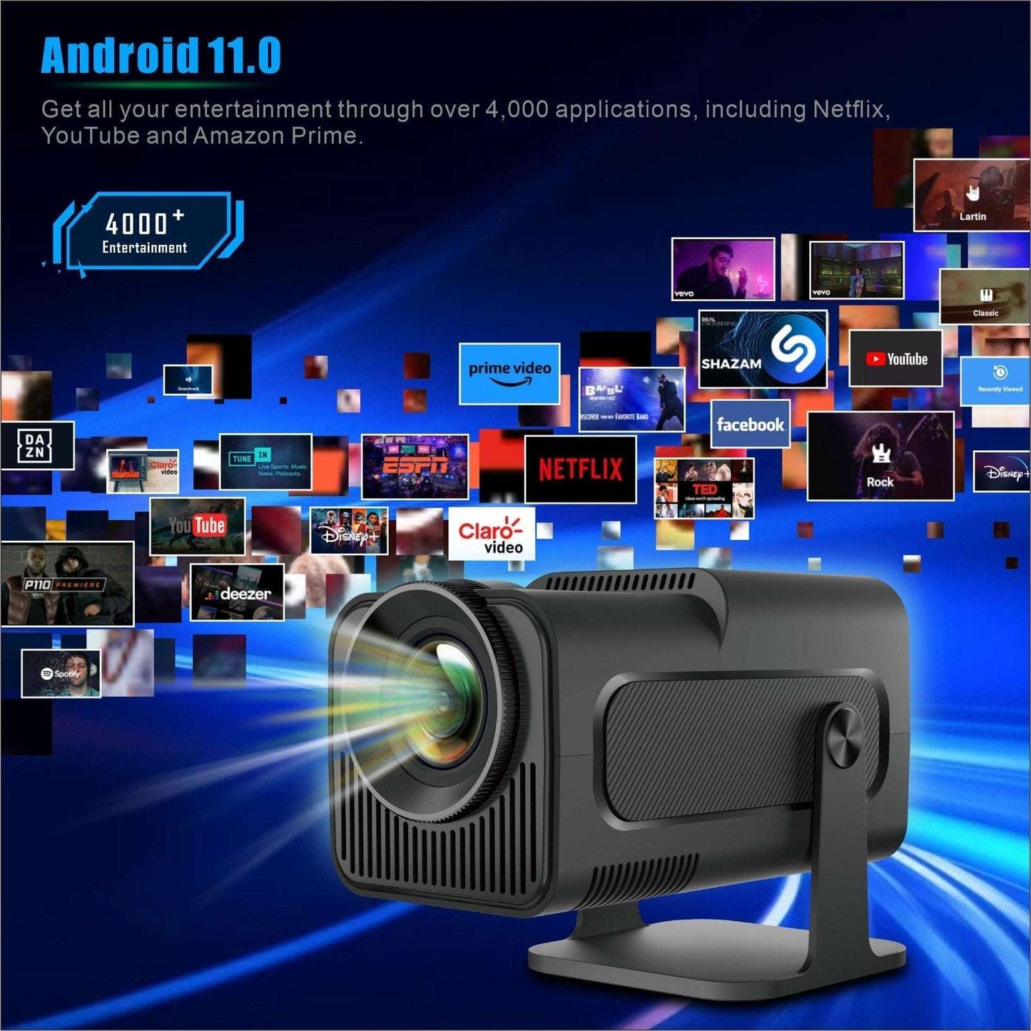 HY320 Mini Ultra HD Android 11 LCD Home Theater Projector Black HDMI USB
