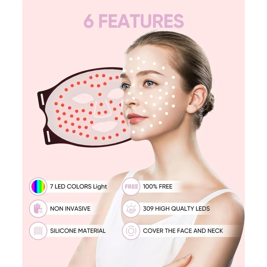 EVFOFO Therapy Mask for Face & Neck , Blue Red Light Therapy Mask, 7 Colors
