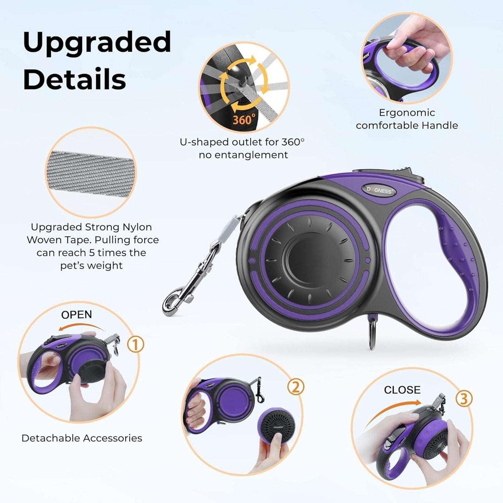 Smart Retractable Dog Leash Set w/ LED Light, Bluetooth Speaker, Bag Dispenser