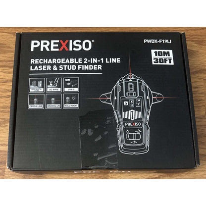PREXISO 2-in-1 Stud Finder w/ Cross Line Laser Level, Rechargeable Multi Surface