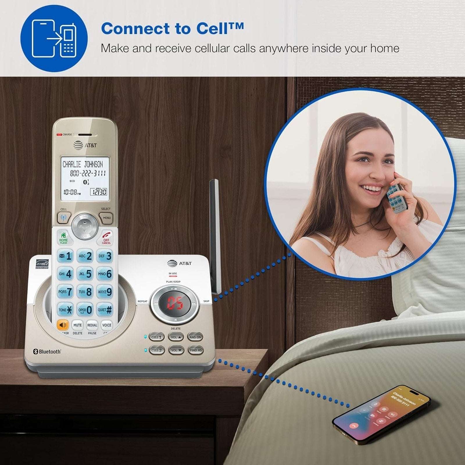 AT&T DL72219 Expandable 2 Handset Cordless Phone Answering Sys w Connect to Cell