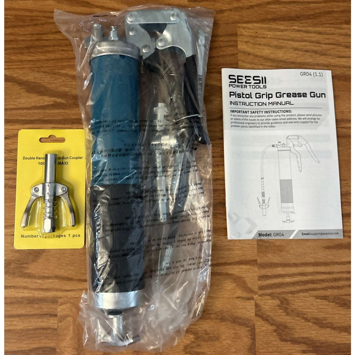 8000PSI Heavy Duty Pistol Grip Grease Gun Kit 90°Adapter Flex Hose 14oz Capacity