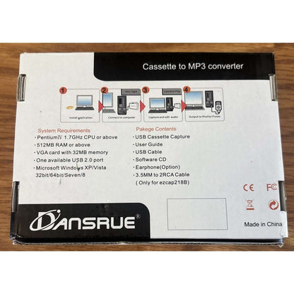 Dansrue USB Cassette Tape to MP3 Converter with Software CD and Headphones