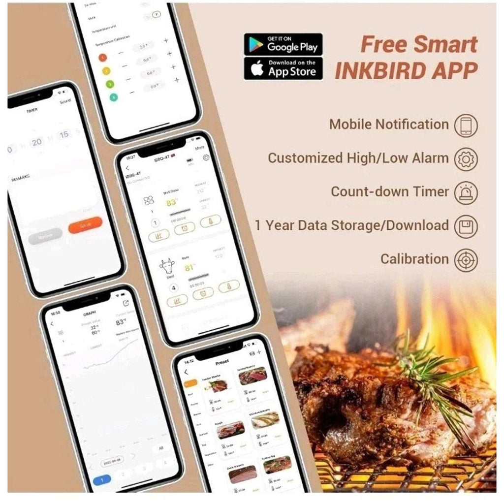 Inkbird Remote Wifi Food Thermometer IBBQ-4T BBQ Meat Cooking Kitchen Grill Tool