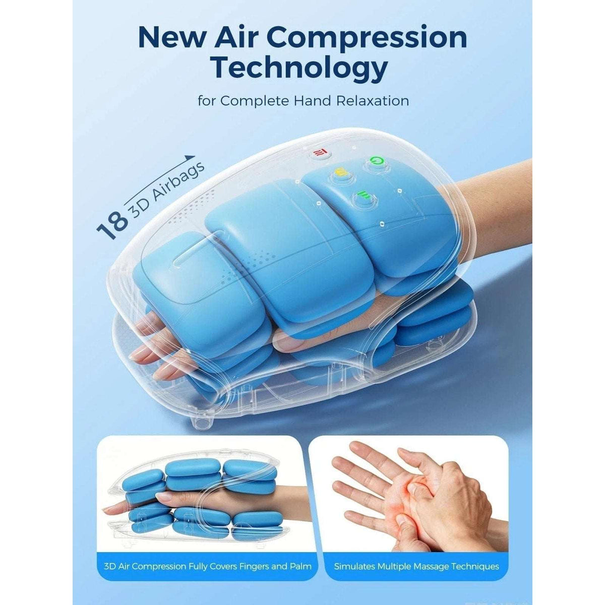 Cordless Smart Hand Massager Heat & Compression w/ Case Arthritis, Carpal Tunnel
