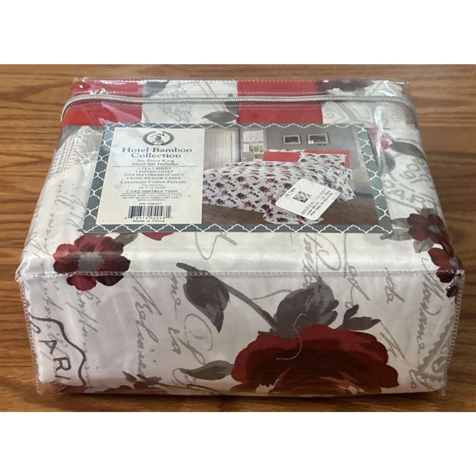 Hotel Bamboo Collection 1800 6-Piece KING Sheet Set Deep Pocket Red Multi Floral