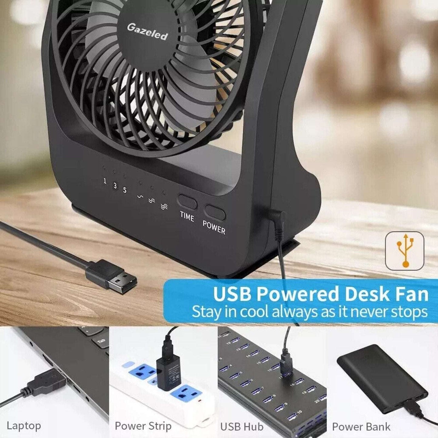 Battery Powered Fan, Portable Camping Fan w 3 Speeds Quiet 180° Rotation & Timer