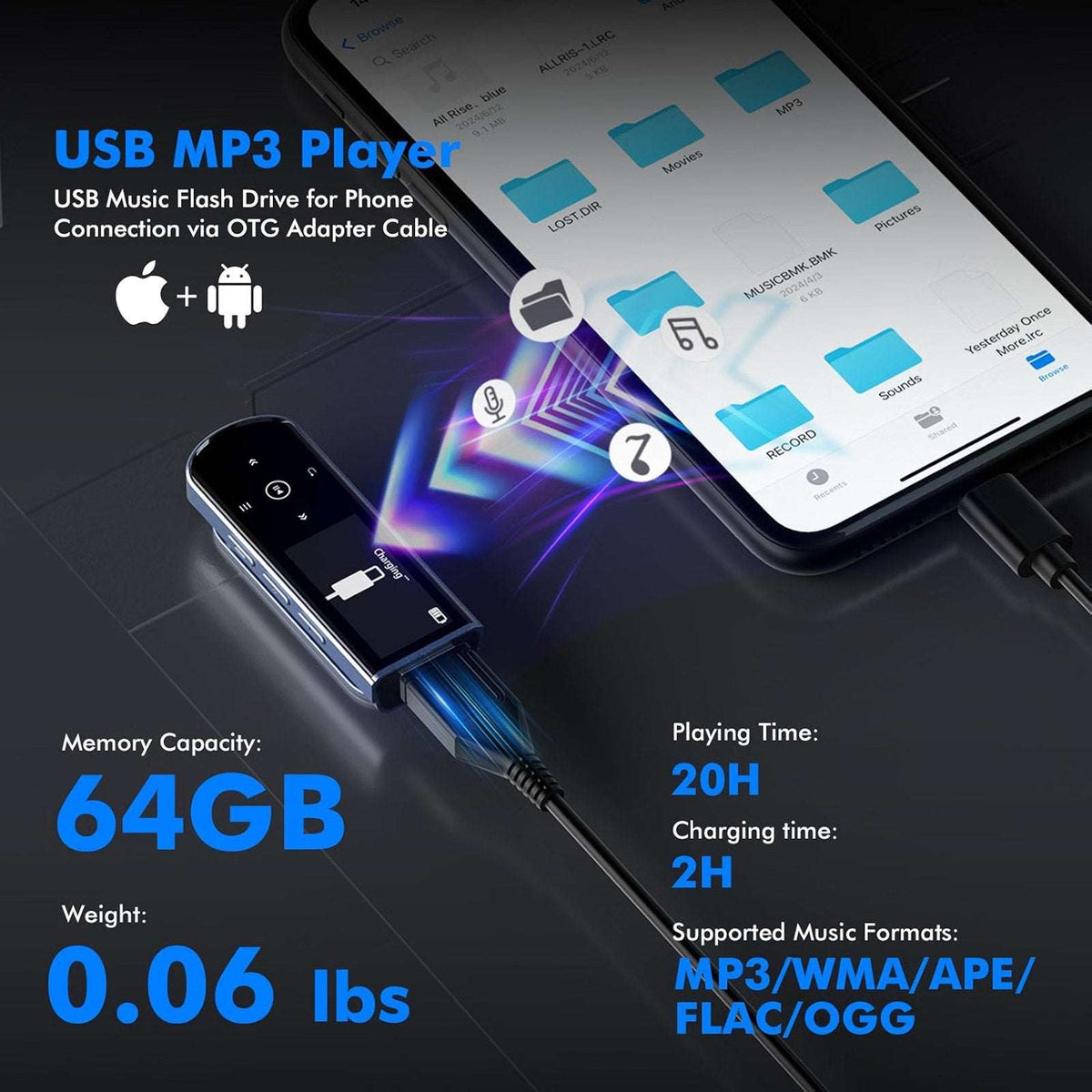 RUIZU 64GB USB-C MP3 Player Bluetooth 5.3, FM Radio & Clip Portable Music Player