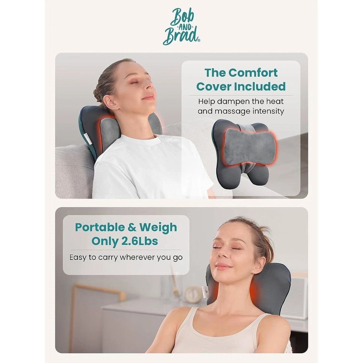 Bob and Brad Shiatsu Neck Back Massager with Heated Deep Kneading Massage Pillow