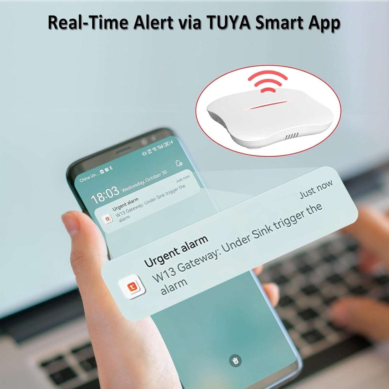 Home WiFi Water Leak Detector w/ App Notification 1 M13 Gateway + 6 WD61 Sensors