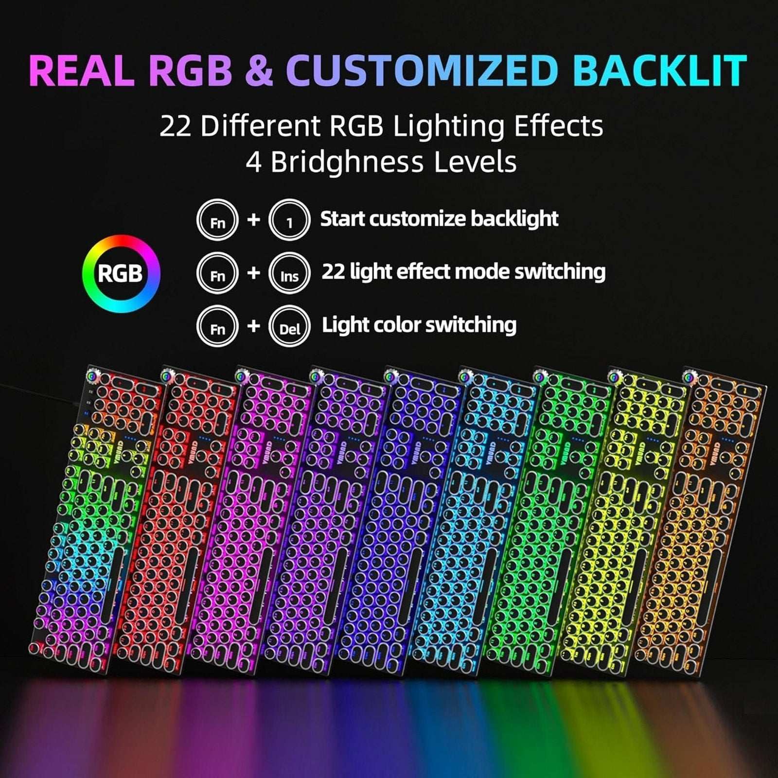 Retro Typewriter Mechanical Gaming Keyboard Mouse Set RGB Backlit 108 Keys Anti-