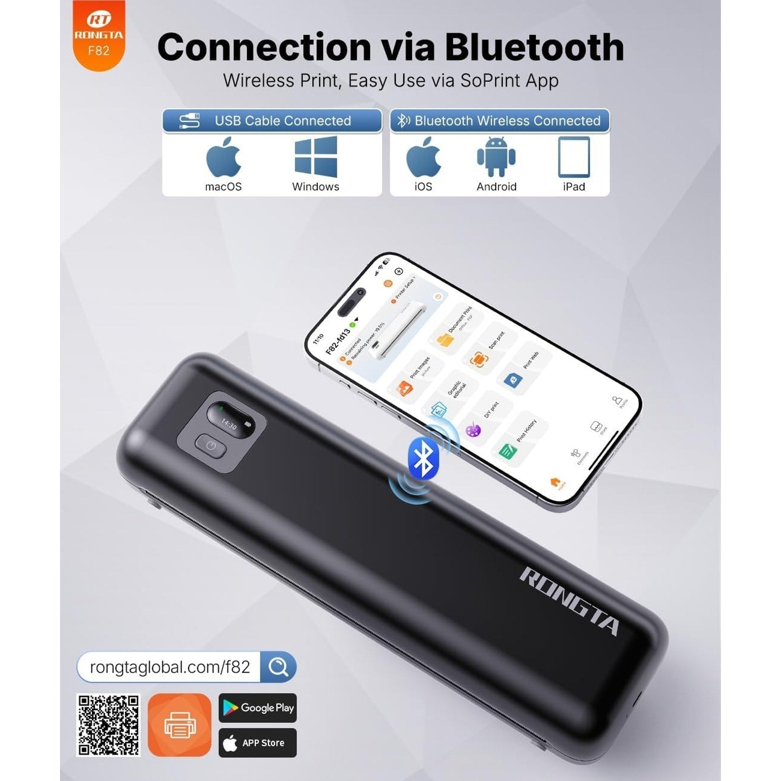 Rongta Portable Thermal Bluetooth Ink-less A4 Printer Business Travel Office NEW