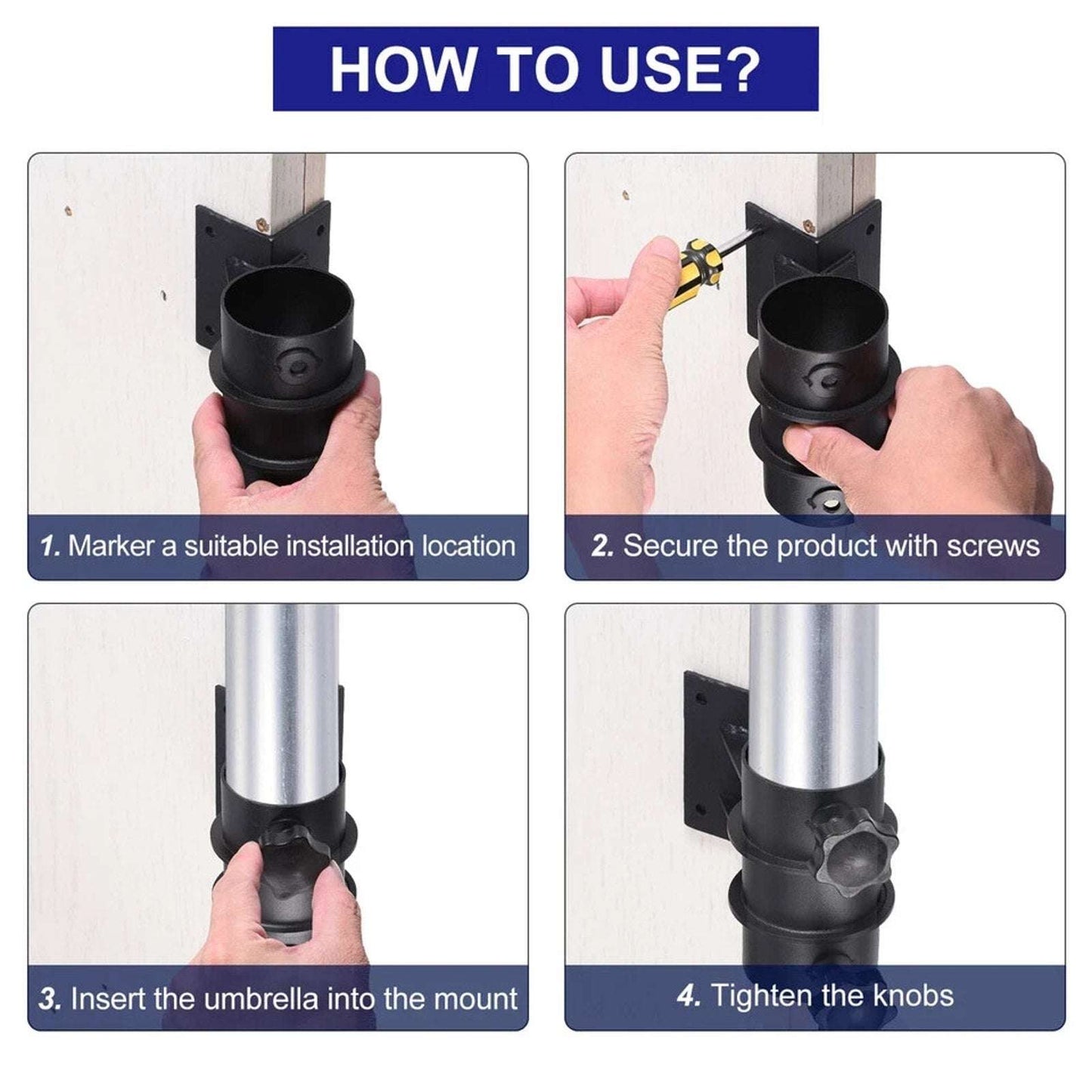 2Pc Steel Patio Umbrella Holder Corner Deck Mount Outdoor Umbrella Clamp Bracket