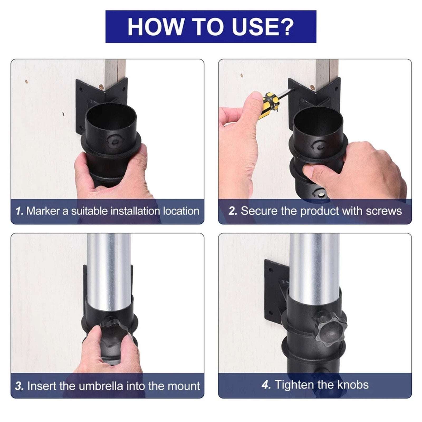 2Pc Steel Patio Umbrella Holder Corner Deck Mount Outdoor Umbrella Clamp Bracket