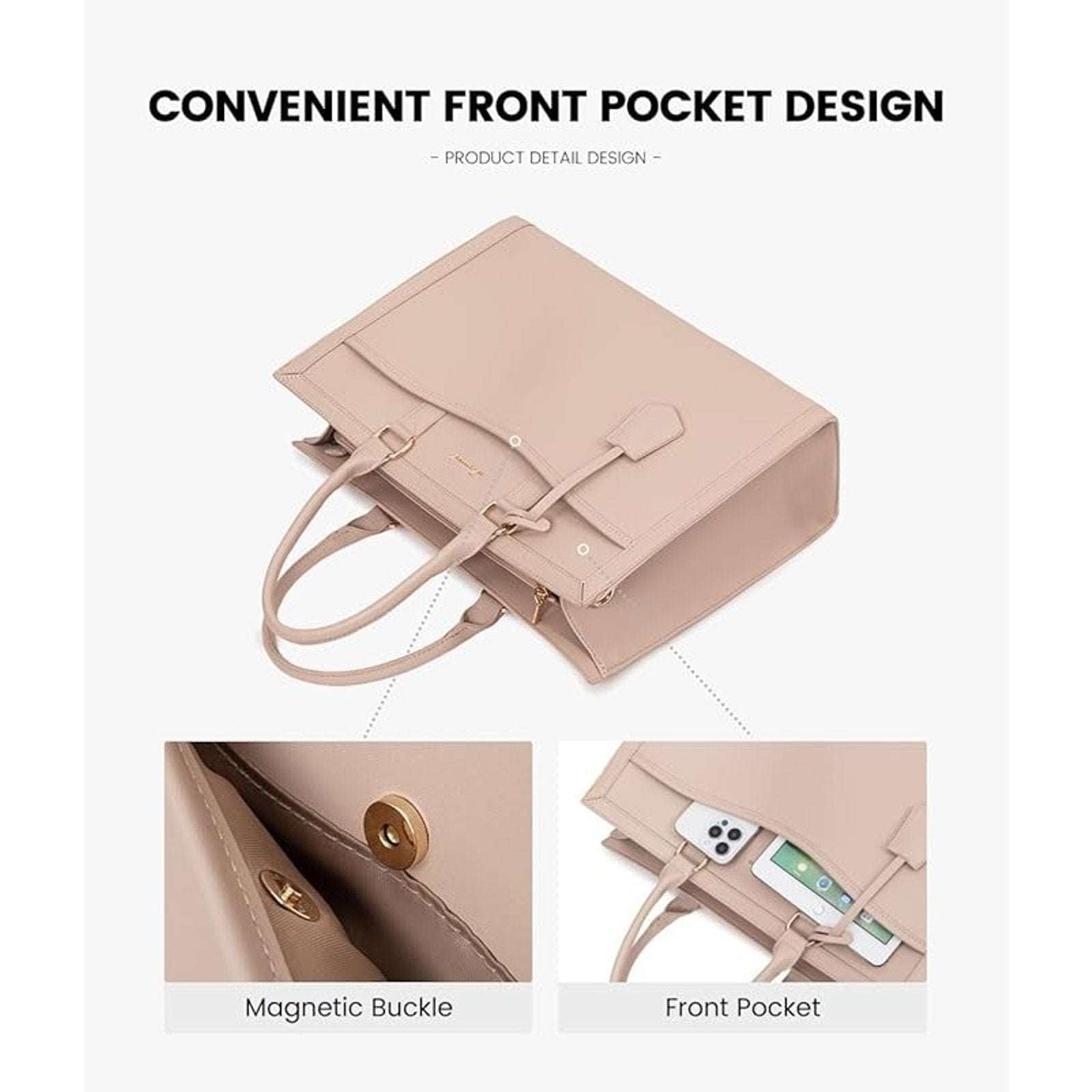LOVEVOOK Laptop Tote Bag for Women Work, 15.6" Computer Briefcase Apricot/Beige