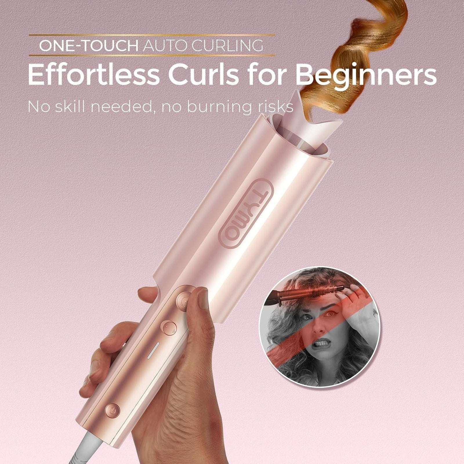 TYMO CURLPRO PLUS 1.25" Automatic Rotating Curling Iron Wand Beach Waves - Pink
