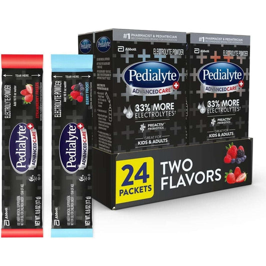 Pedialyte AdvancedCare Plus Electrolyte Powder Berry & Strawberry 24Pk (4 Boxes)