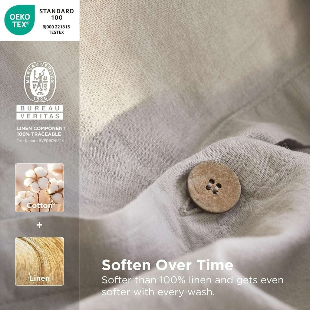 CHUFFED 54% French Linen 45% Cotton Duvet Cover Set 3PC Full/Queen Natural Linen