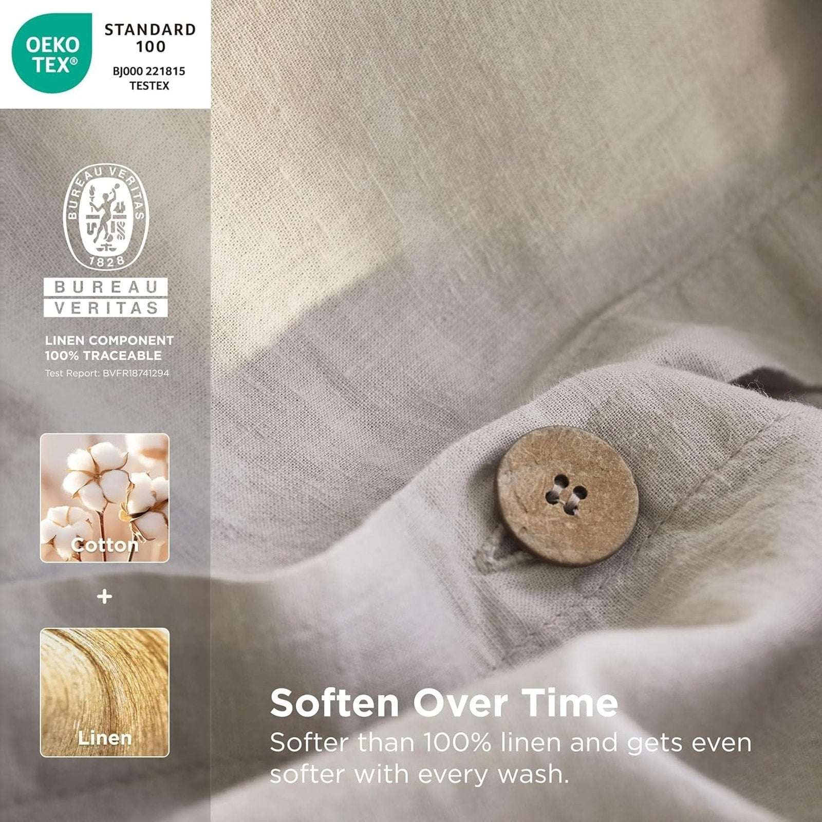 CHUFFED 54% French Linen 45% Cotton Duvet Cover Set 3PC Full/Queen Natural Linen