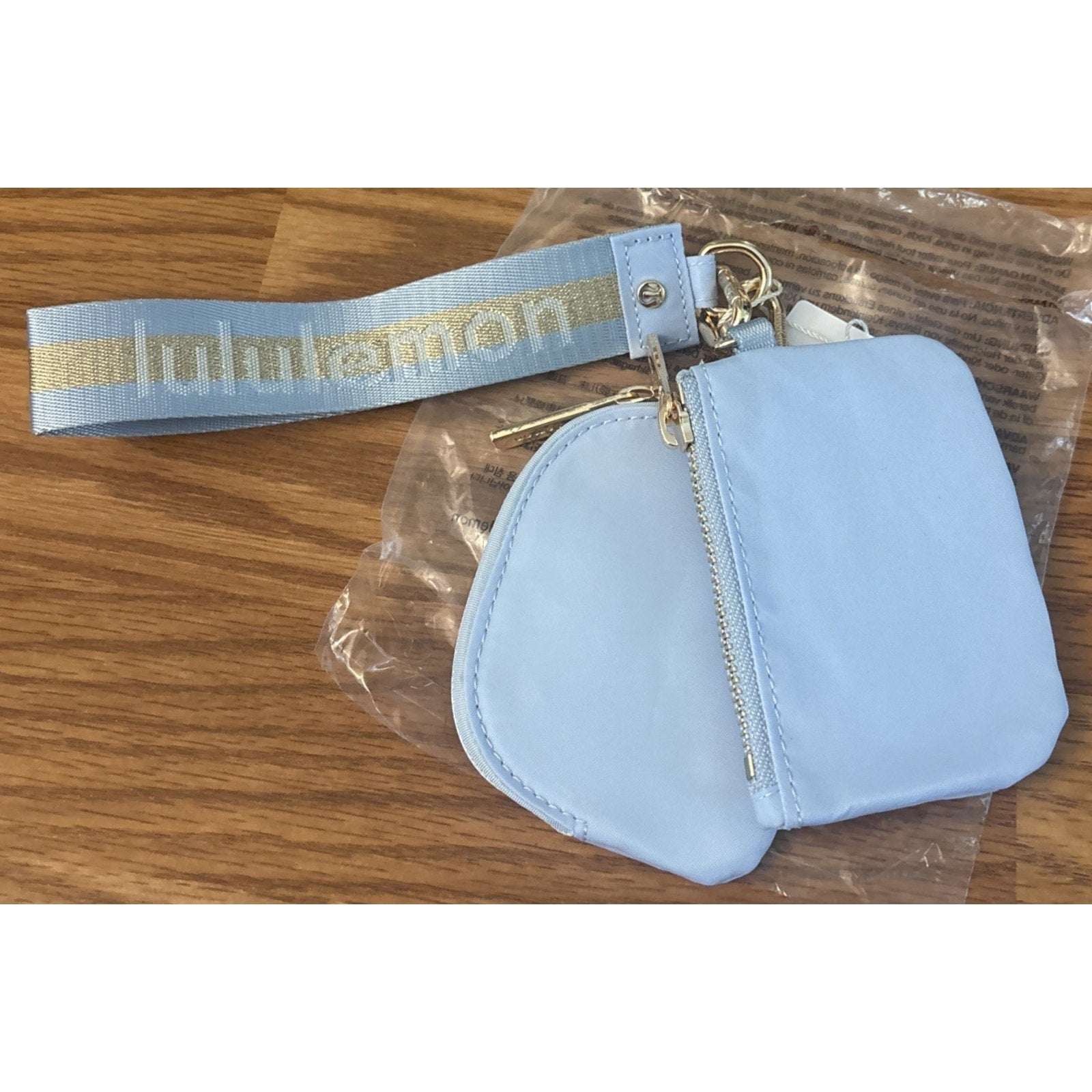 Lululemon Dual Pouch Wristlet Wordmark Dreamy Blue with Gold