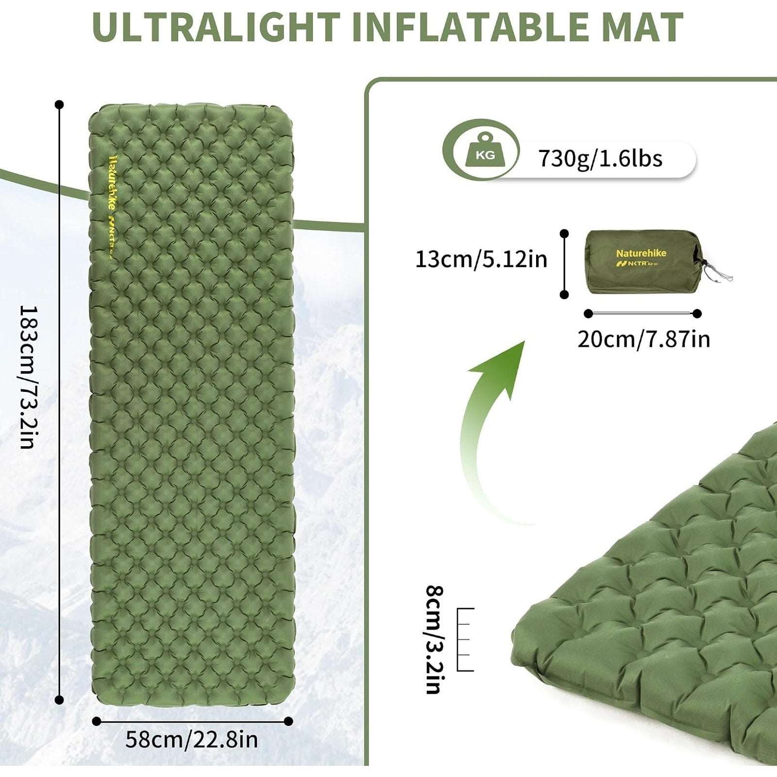 Naturehike 4.6R Ultralight Insulated Inflatable Sleeping Pad Mat w/ Air Pump Bag