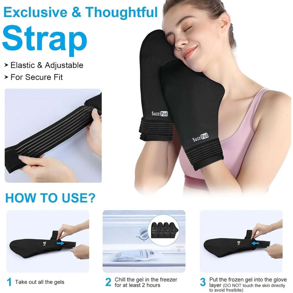 SuzziPad Chemo Cold Therapy Socks & Gloves Gel Ice Pack Set Arthritis Black S/M