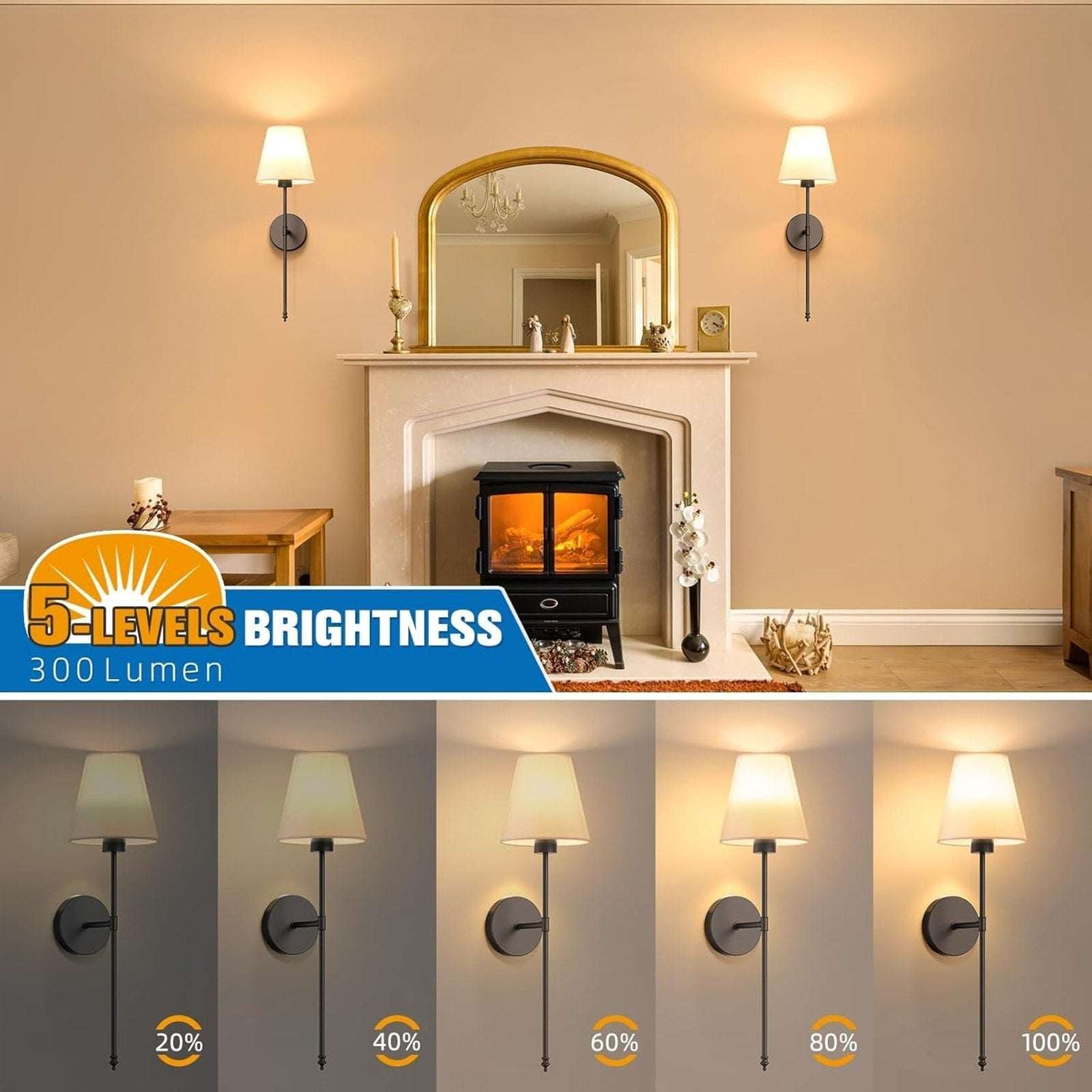 (2) Battery Operated Dimmable Wall Sconce Rechargeable Wall Lights RGB w/ Remote